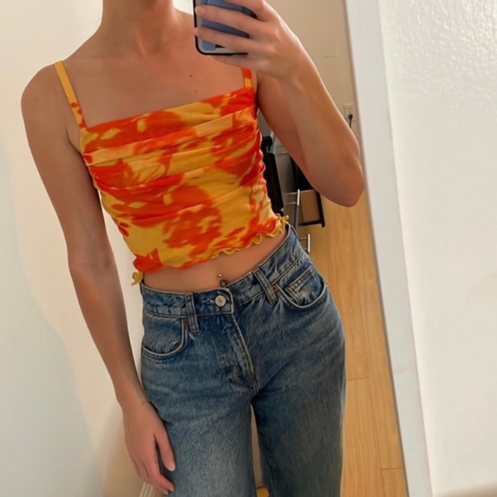 Princess Polly Womens Tie-Dye Cowl Neck Spaghetti Strap Tank Top Y2K Sheer